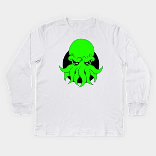 Cthulhu cute creepy cartoon cryptid Lovecraft green Kids Long Sleeve T-Shirt